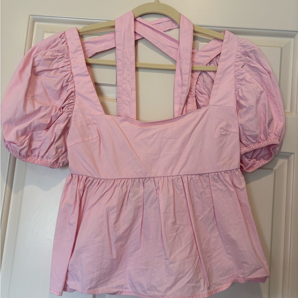 Tie Back Pink Puff Sleeve Top